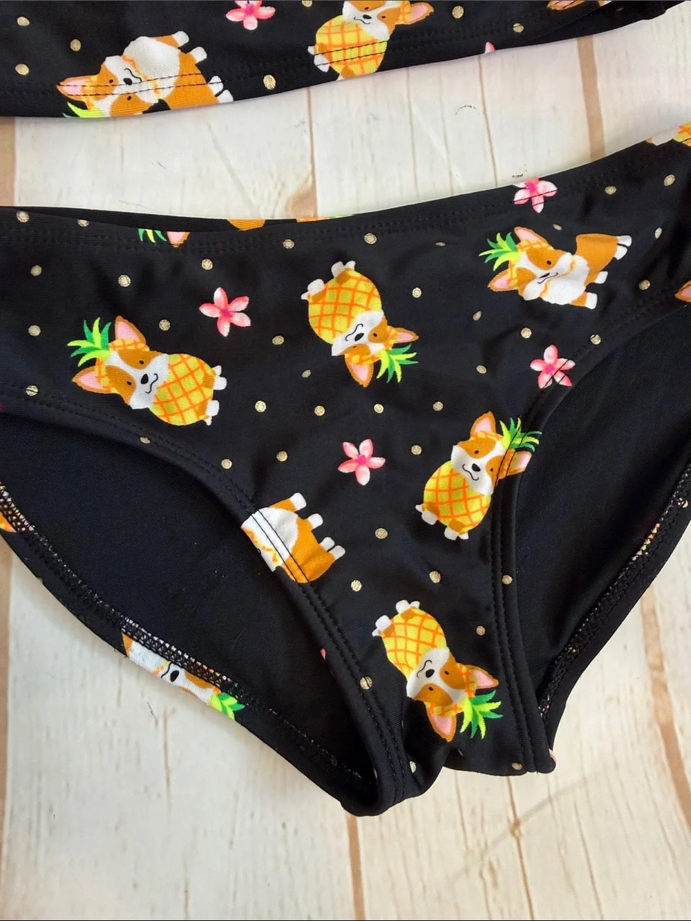 Cat & Jack Black Pineapple Corgi Two-Piece Cutout Neck Strappy Swim Set